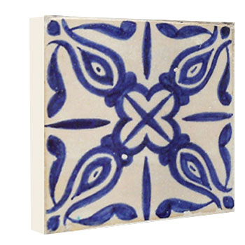 Mosaic House Moroccan tile Abeille LG 1-15 (one Side Glazed) White Cobalt Blue  hand painted handpainted 
